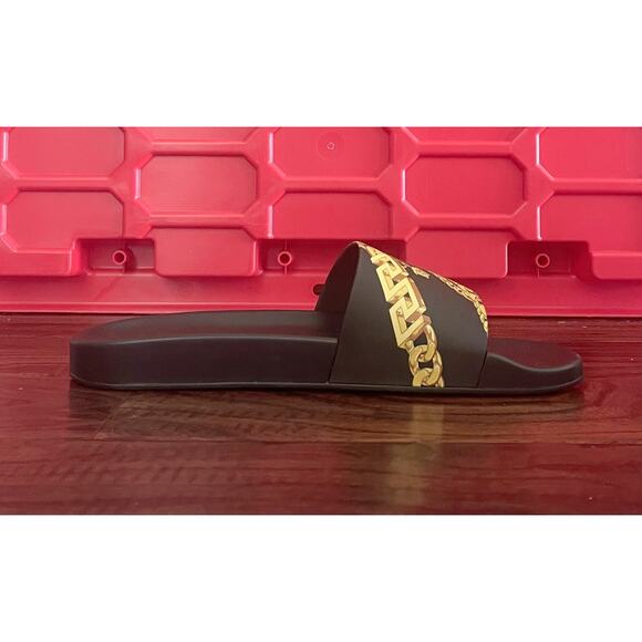 NIB Versace La Greca Chain Slide Sandal Black Slides Rubber Shoes Size 47/13 main image 8
